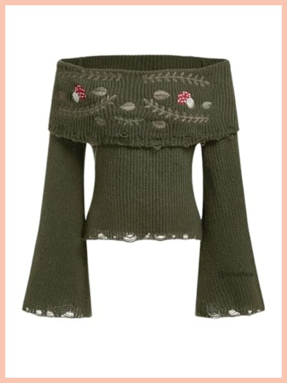 Off Shoulder Embroidered Sweater Long Sleeve Pullover Cottage Core Whimsy